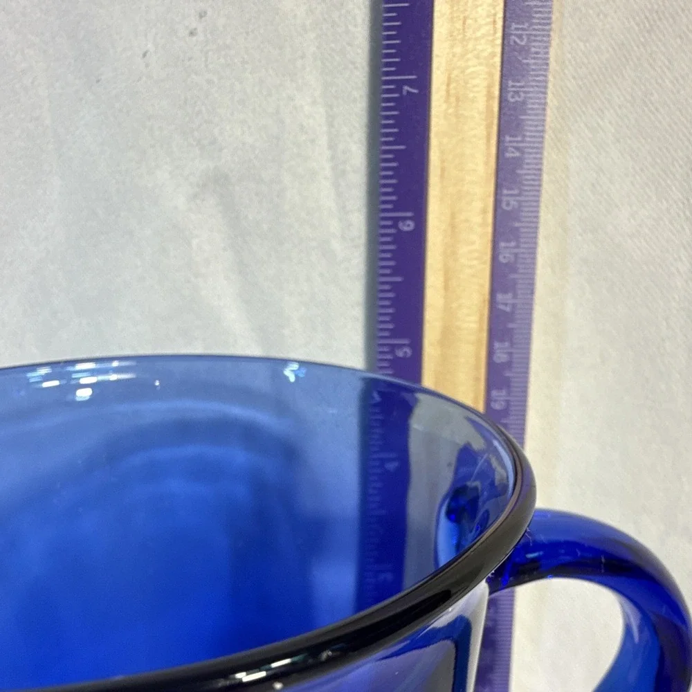 Starbucks Blue Glass Mug Cup with Handle, Script Logo - Coffee & Tea Theme